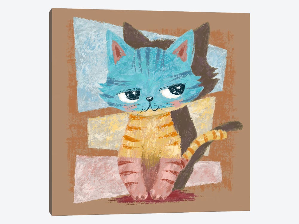 Colorful Stripy Cat by Toru Sanogawa 1-piece Canvas Art Print
