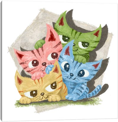 Group Of Colorful Cats Canvas Art Print - Kitten Art