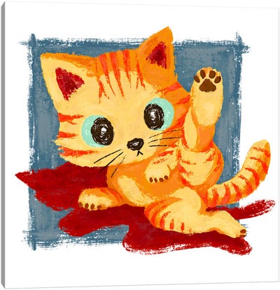Striped Cat With One Leg Up Canvas Art Print - Kitten Art