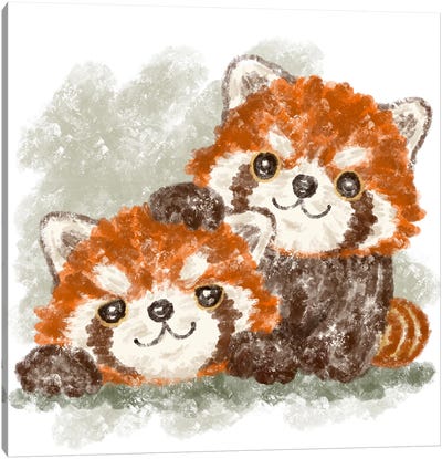 Two Happy Red Pandas Canvas Art Print - Red Panda Art