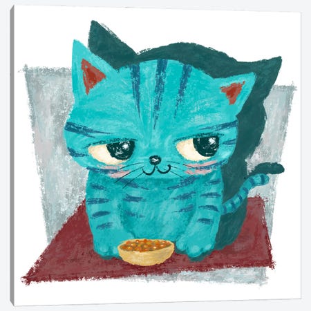 Blue-Green Kitten's Diet Canvas Print #TSG185} by Toru Sanogawa Canvas Print