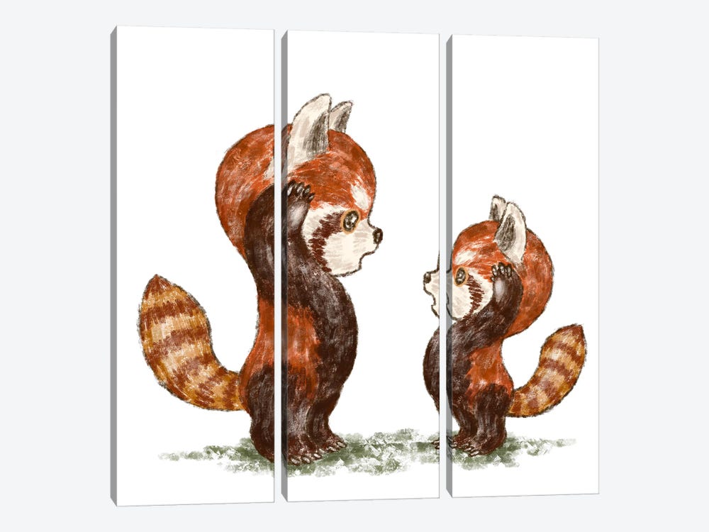 Red Pandas Facing Each Other by Toru Sanogawa 3-piece Canvas Artwork