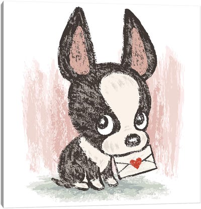 Boston Terrier And Letter Canvas Art Print - Toru Sanogawa