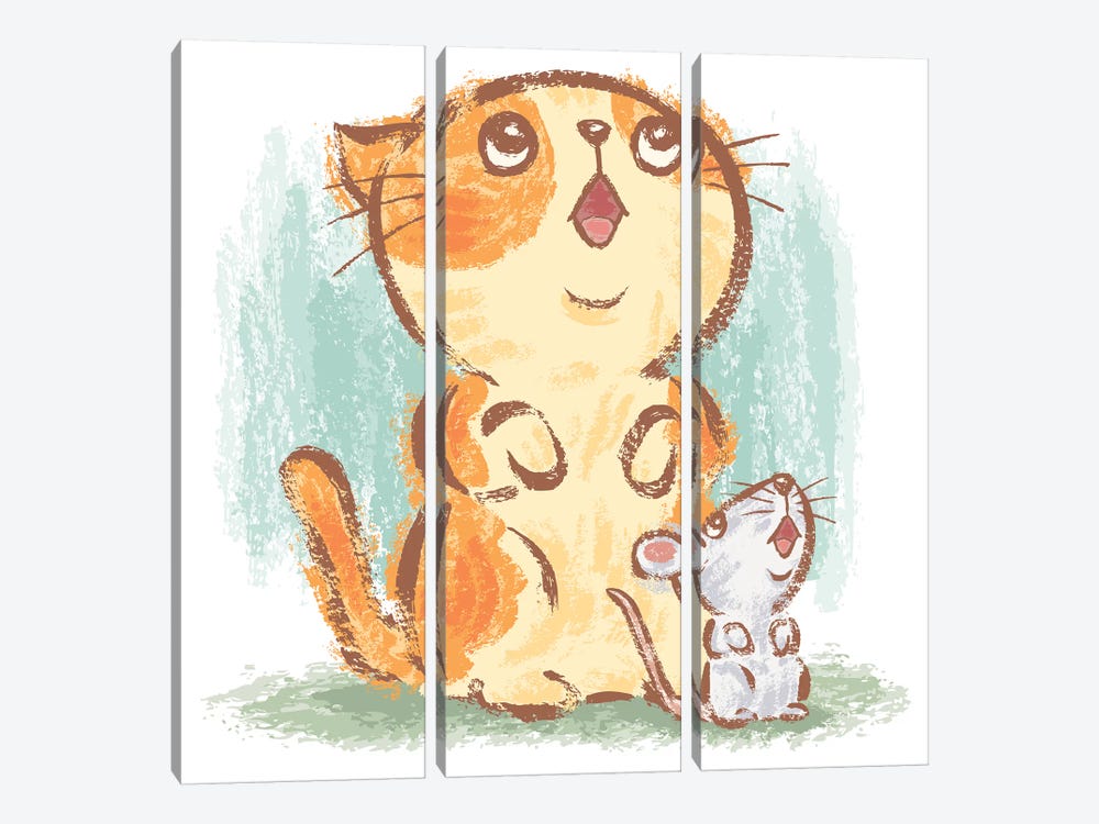 Cat And Mouse Looking Up by Toru Sanogawa 3-piece Canvas Art Print