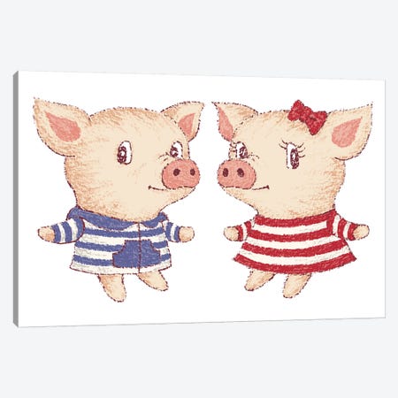 Cute Pig Couple Canvas Print #TSG35} by Toru Sanogawa Art Print