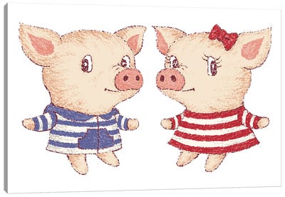 Cute Pig Couple Canvas Art Print - Toru Sanogawa