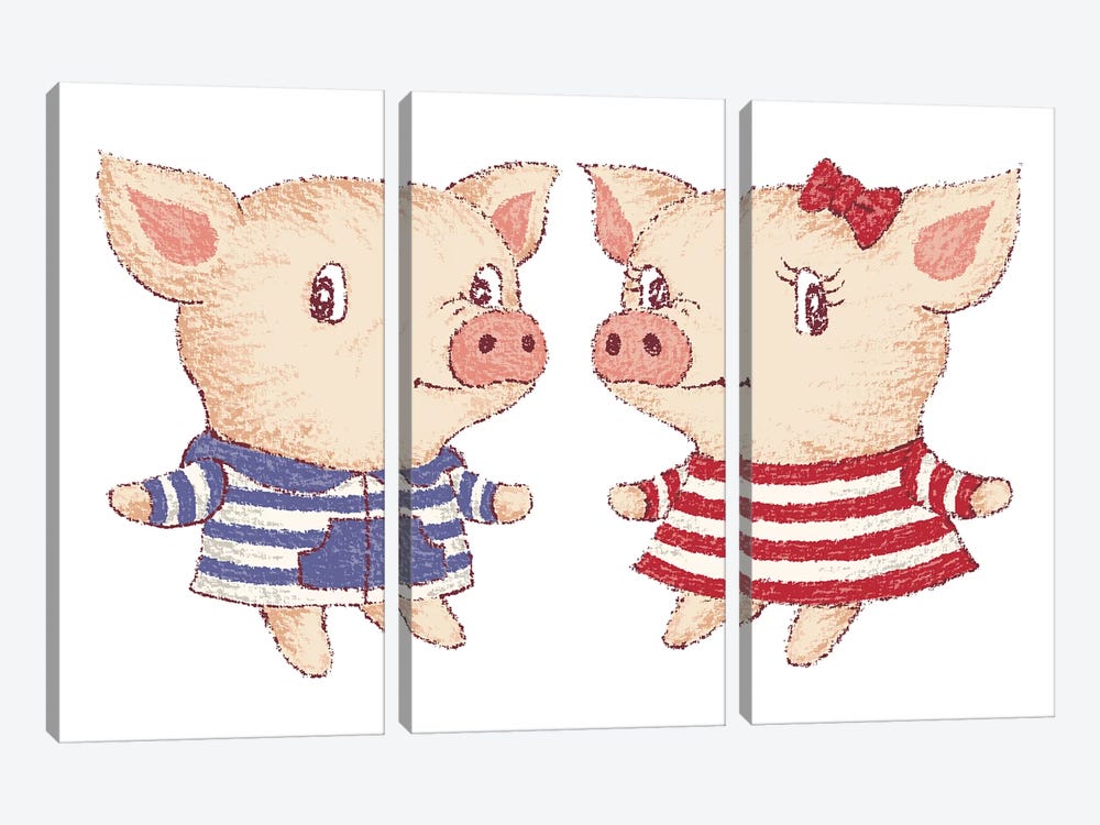 Cute Pig Couple by Toru Sanogawa 3-piece Canvas Art Print