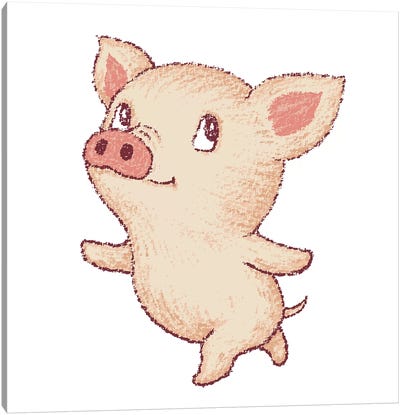 Cute Pig Dancing Canvas Art Print - Toru Sanogawa