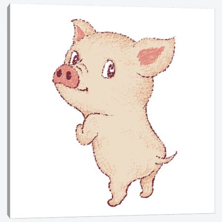 Cute Pig Looks Back Canvas Print #TSG38} by Toru Sanogawa Canvas Artwork