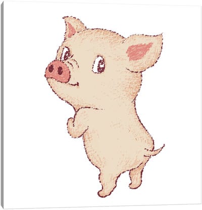 Cute Pig Looks Back Canvas Art Print - Toru Sanogawa