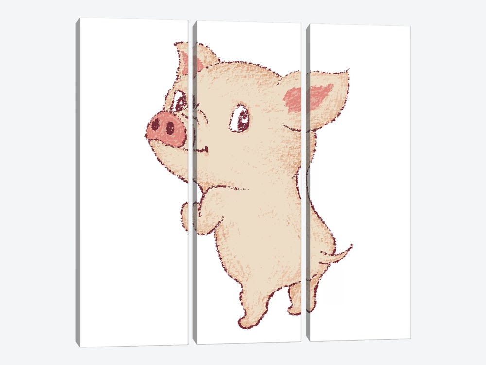 Cute Pig Looks Back by Toru Sanogawa 3-piece Canvas Wall Art