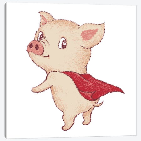 Cute Pig Super Hero Canvas Print #TSG43} by Toru Sanogawa Canvas Print