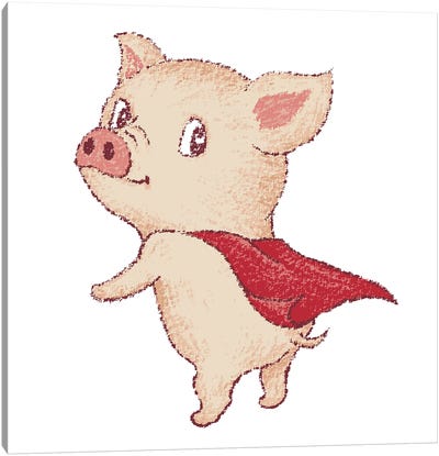 Cute Pig Super Hero Canvas Art Print - Toru Sanogawa