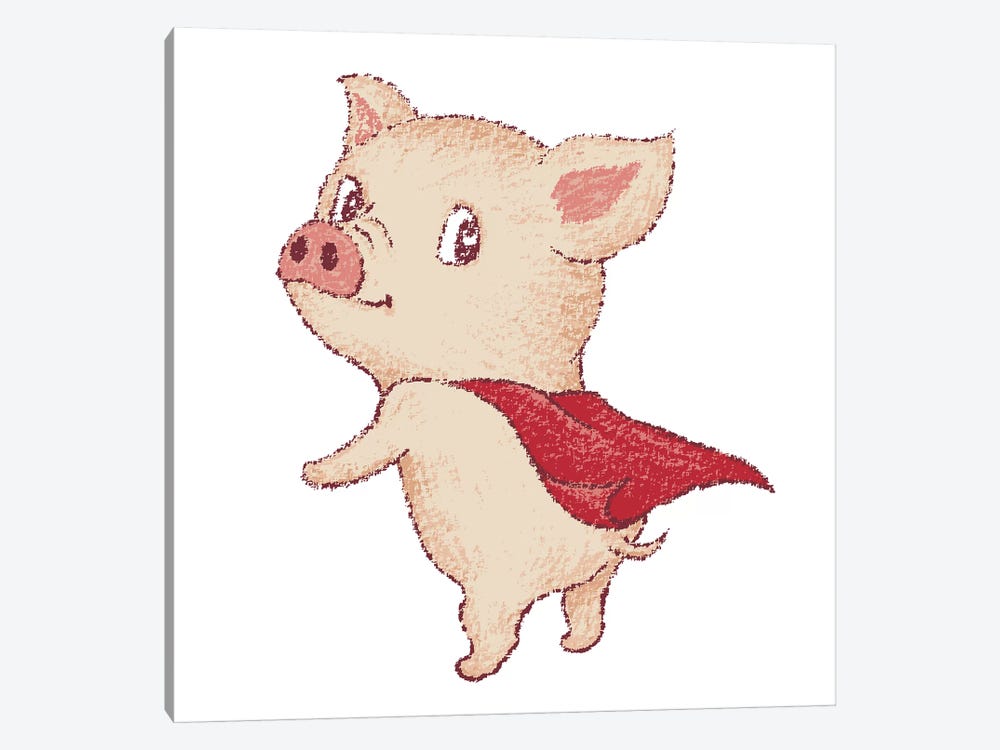 Cute Pig Super Hero by Toru Sanogawa 1-piece Canvas Wall Art