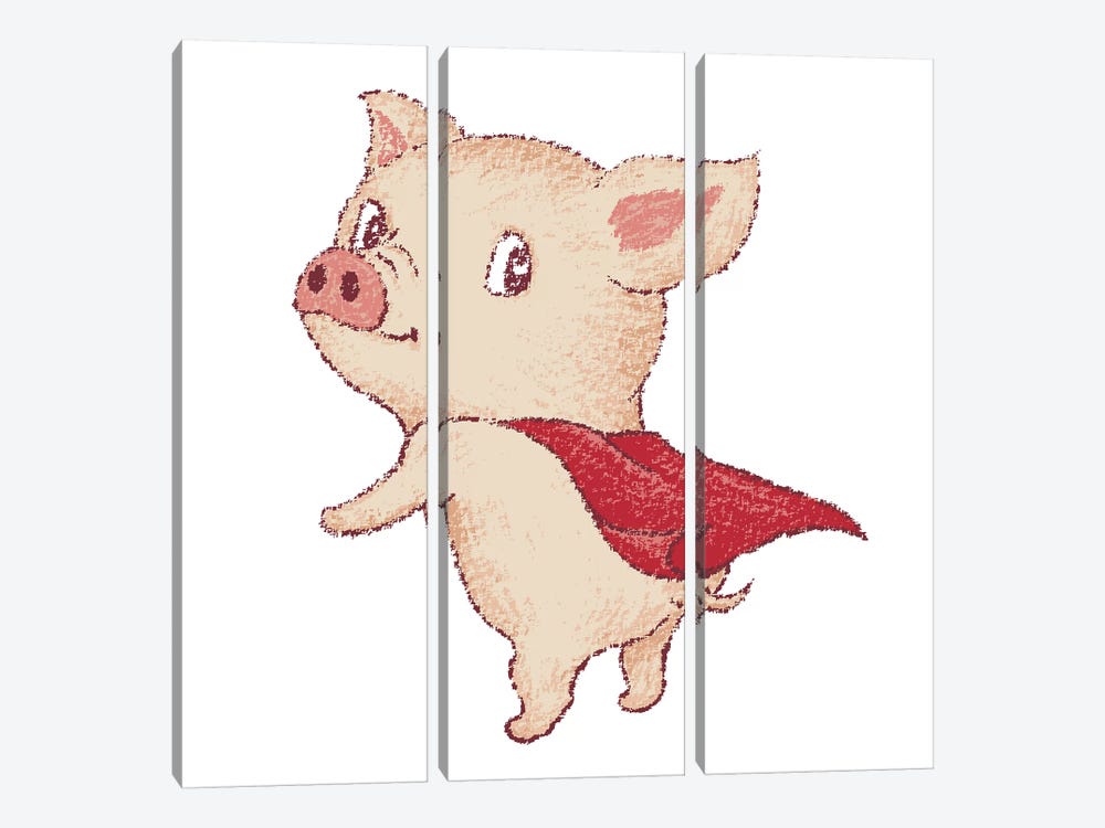 Cute Pig Super Hero by Toru Sanogawa 3-piece Canvas Art