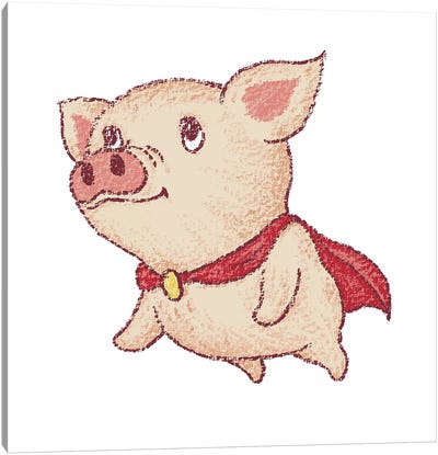 Cute Pig Superhero Flying Canvas Art Print - Toru Sanogawa