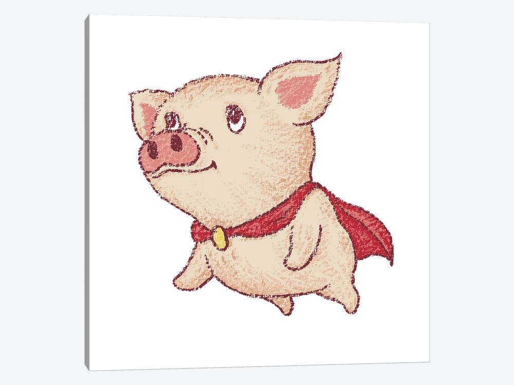 Cute Pig Superhero Flying by Toru Sanogawa 1-piece Canvas Print