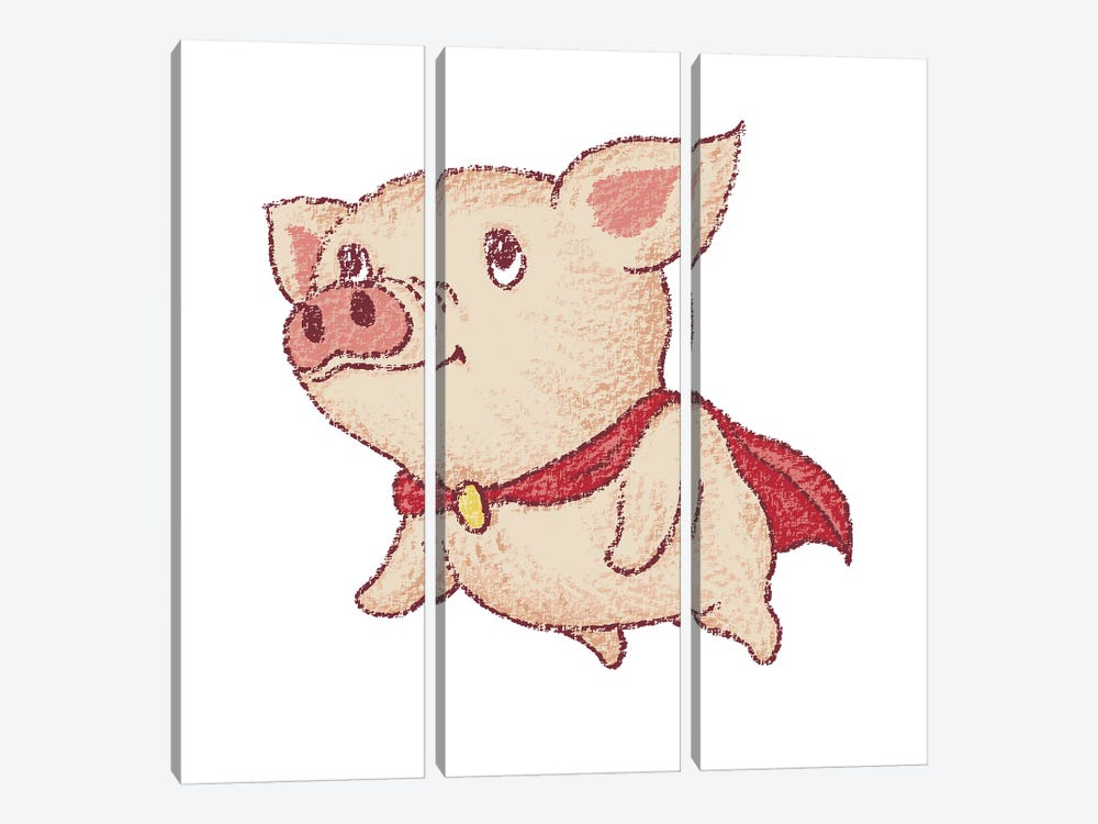 Cute Pig Superhero Flying by Toru Sanogawa 3-piece Canvas Print