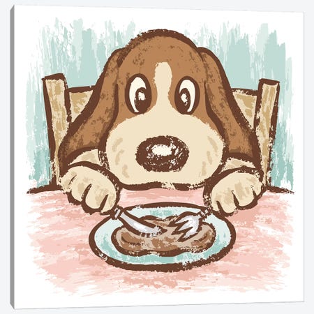 Dog That Is Eating Steak Canvas Print #TSG49} by Toru Sanogawa Canvas Print