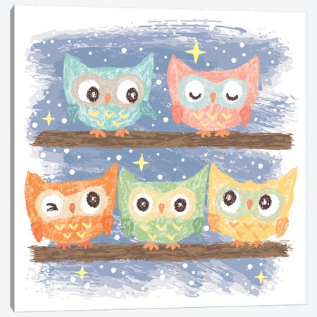 Five Birds Owl Canvas Print #TSG52} by Toru Sanogawa Canvas Artwork
