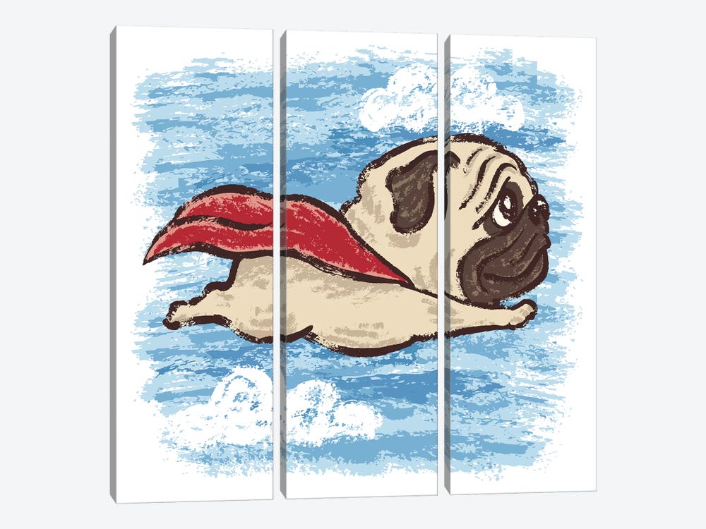 Flying Pug by Toru Sanogawa 3-piece Canvas Print