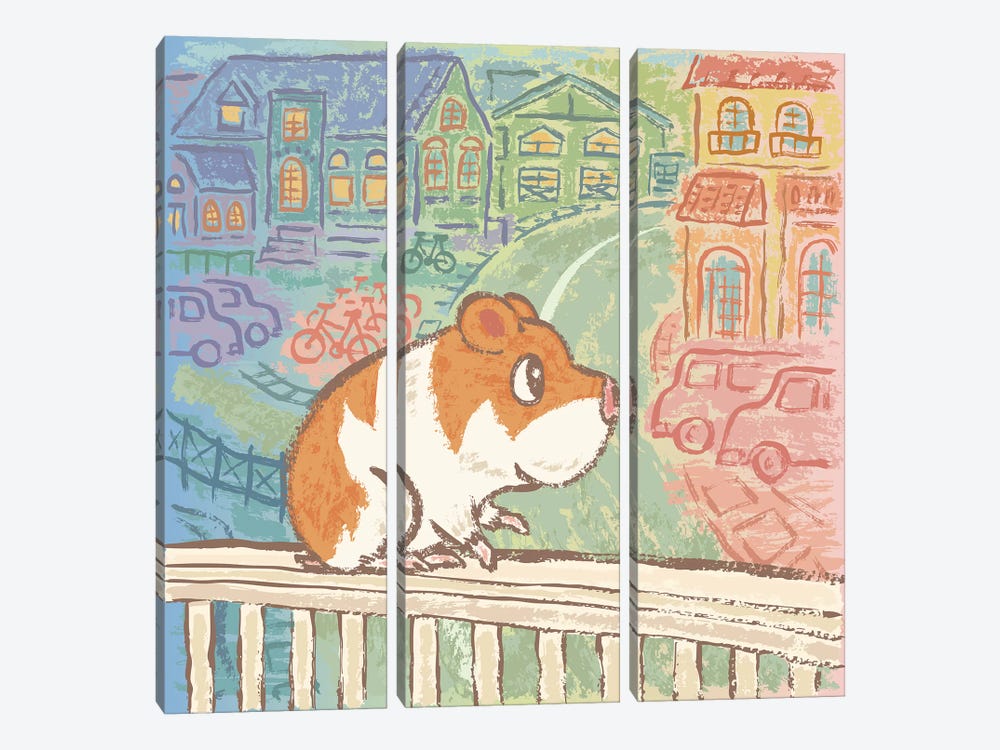 Hamster On Fence by Toru Sanogawa 3-piece Canvas Art