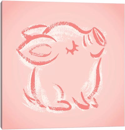 Happy Pig Sketch Canvas Art Print - Toru Sanogawa