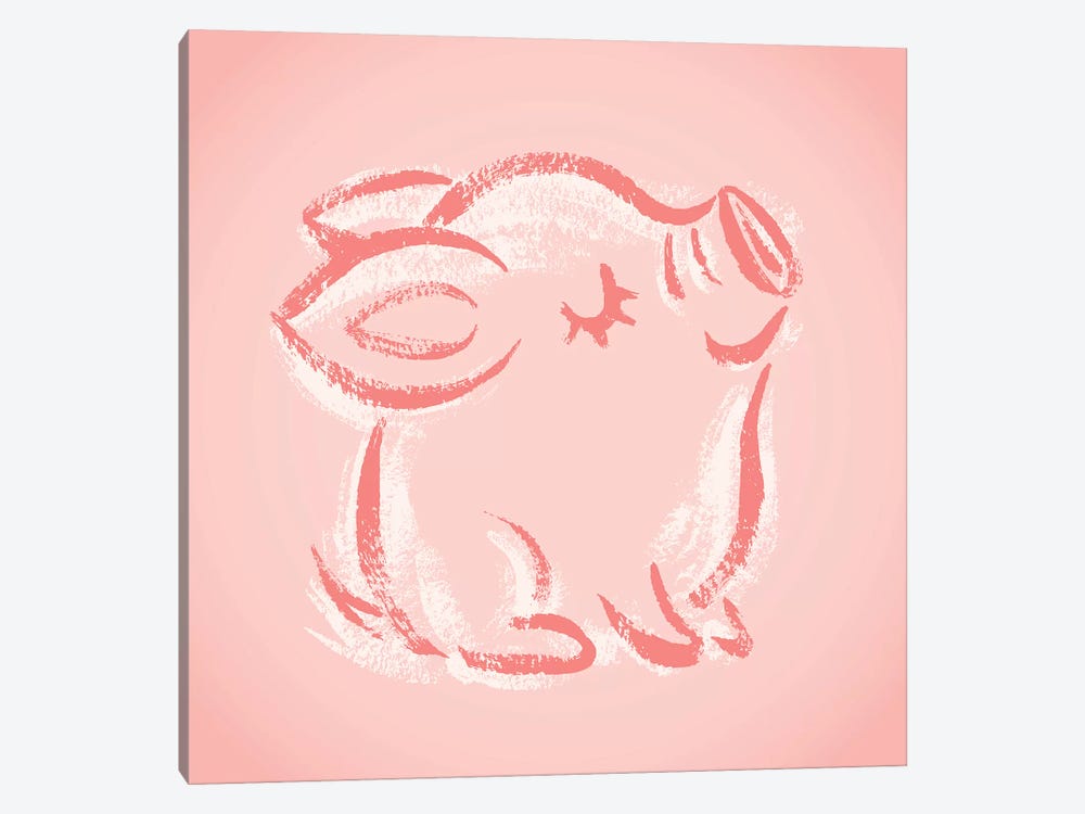 Happy Pig Sketch by Toru Sanogawa 1-piece Canvas Artwork