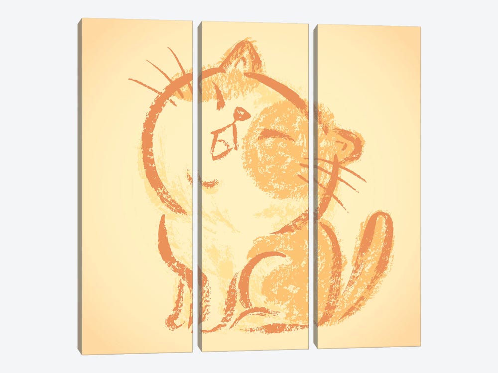 Impudent Cat Happy by Toru Sanogawa 3-piece Canvas Art