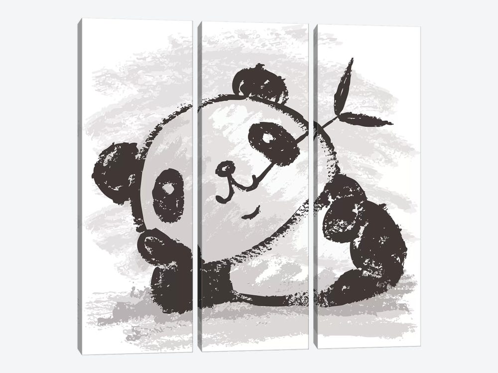 Panda That Is Relaxing by Toru Sanogawa 3-piece Canvas Wall Art