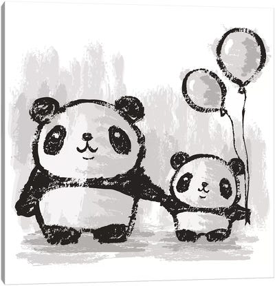 Pandas And Balloons Canvas Art Print - Toru Sanogawa