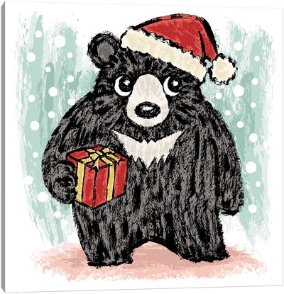 Black Bear At Christmas Canvas Art Print - Toru Sanogawa