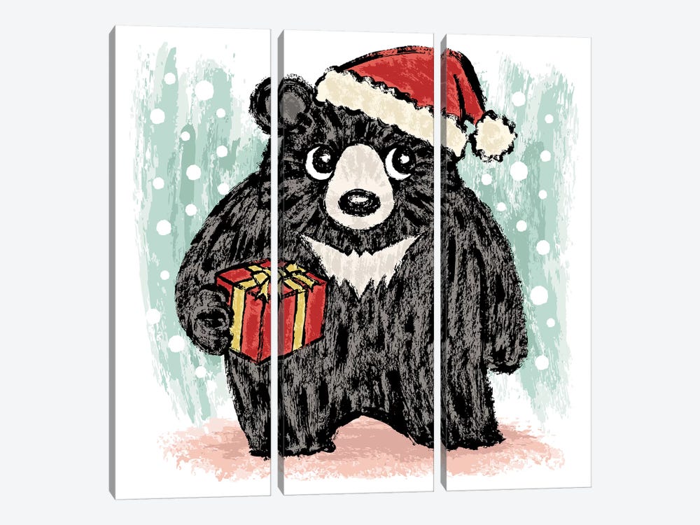 Black Bear At Christmas by Toru Sanogawa 3-piece Canvas Art Print