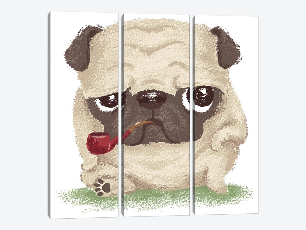 Pug Which Held The Pipe In Its Mouth by Toru Sanogawa 3-piece Canvas Print