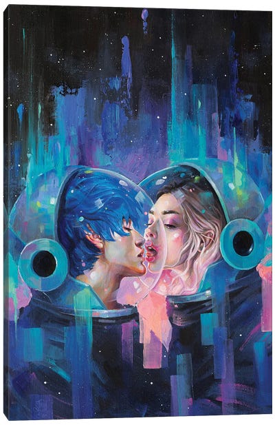 Spherical Love in the Void Canvas Art Print - Glitch Effect