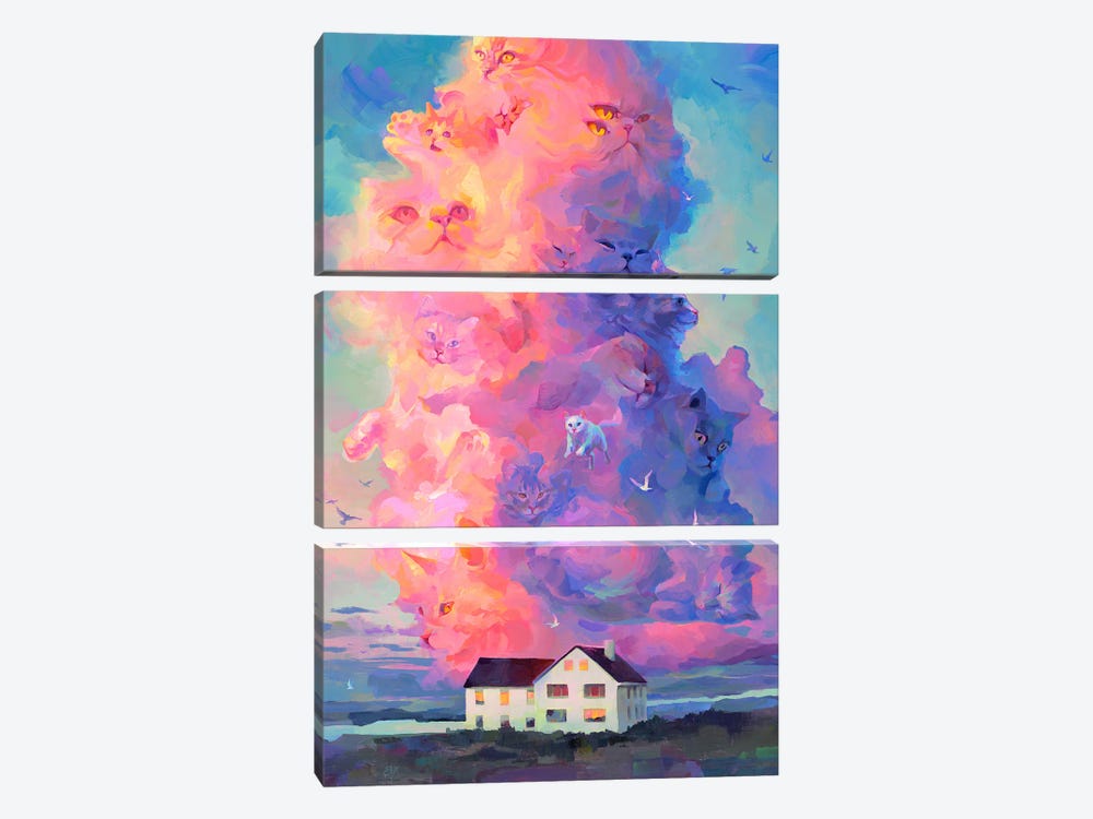 Cat Cloud by Eva Gamayun 3-piece Canvas Print