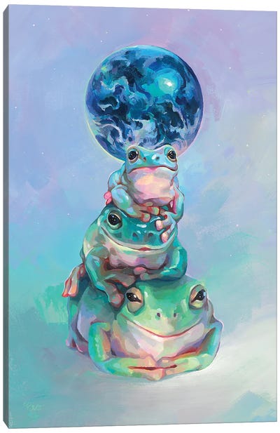 Frogs All The Way Down Canvas Art Print - Purple Art