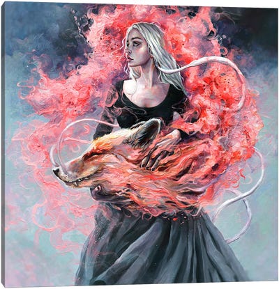 Dragon Fox Canvas Art Print - Pop Surrealism & Lowbrow Art
