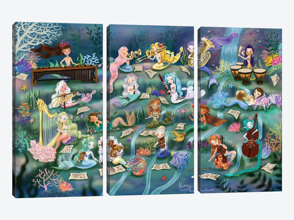 Ste-Anne Mermaid Mermay Orchestra by Anastasia Tsai 3-piece Canvas Art Print