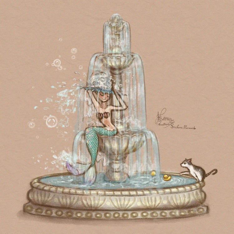 Ste-Anne Mermaid Shampoo In The Fountain by Anastasia Tsai wall art