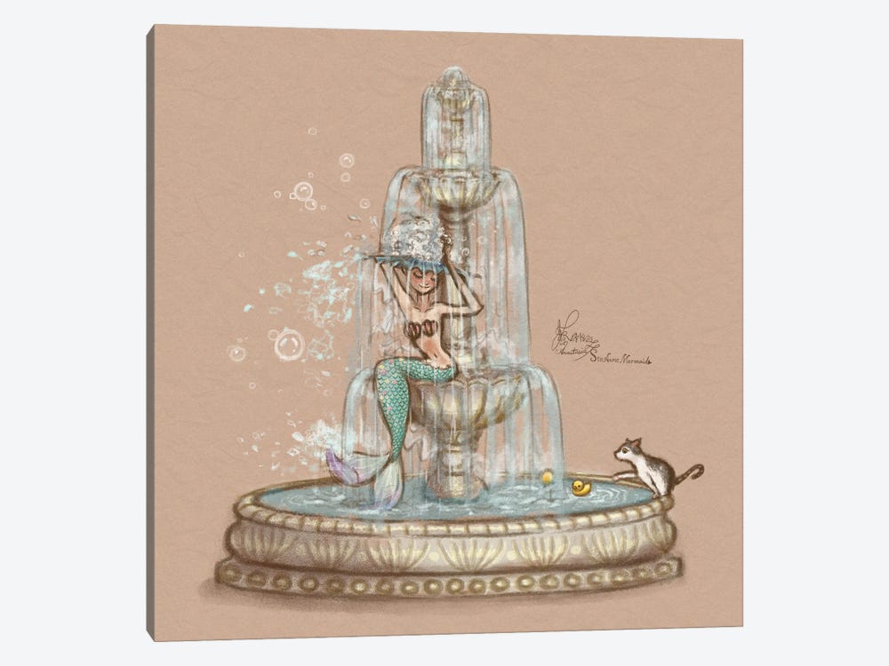 Ste-Anne Mermaid Shampoo In The Fountain by Anastasia Tsai 1-piece Canvas Art