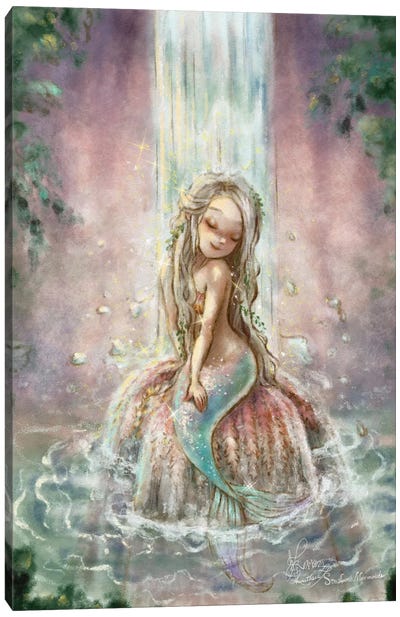 Ste-Anne Mermaid Waterfall In The Lagoon Canvas Art Print - Waterfall Art