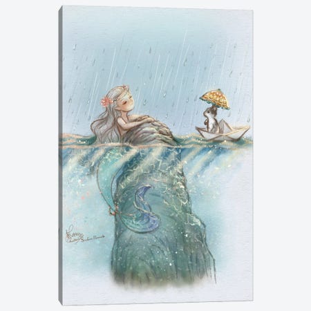 Elephant And Dog Sit Under The Rain Canv - Canvas Wall Art | Mike Kiev
