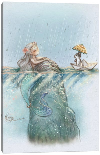 Ste-Anne Mermaid Enjoying The Rain Canvas Art Print - Anastasia Tsai