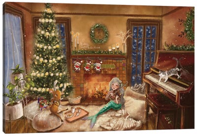 Ste-Anne Mermaid Christmas Canvas Art Print - Piano Art