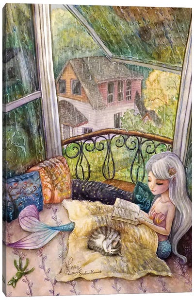 Ste-Anne Mermaid Rainy Day By Bay Window Canvas Art Print - Anastasia Tsai
