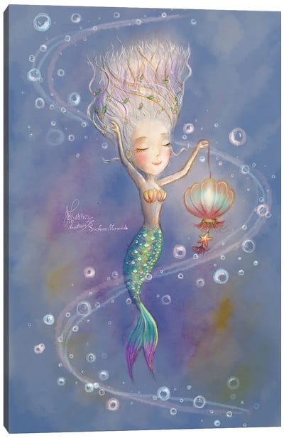 Ste-Anne Mermaid Dancing With Lantern Canvas Art Print - Anastasia Tsai