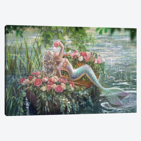 Ste-Anne Mermaid Enjoying The Rain In The Flower Boat Canvas Print #TSI52} by Anastasia Tsai Canvas Art