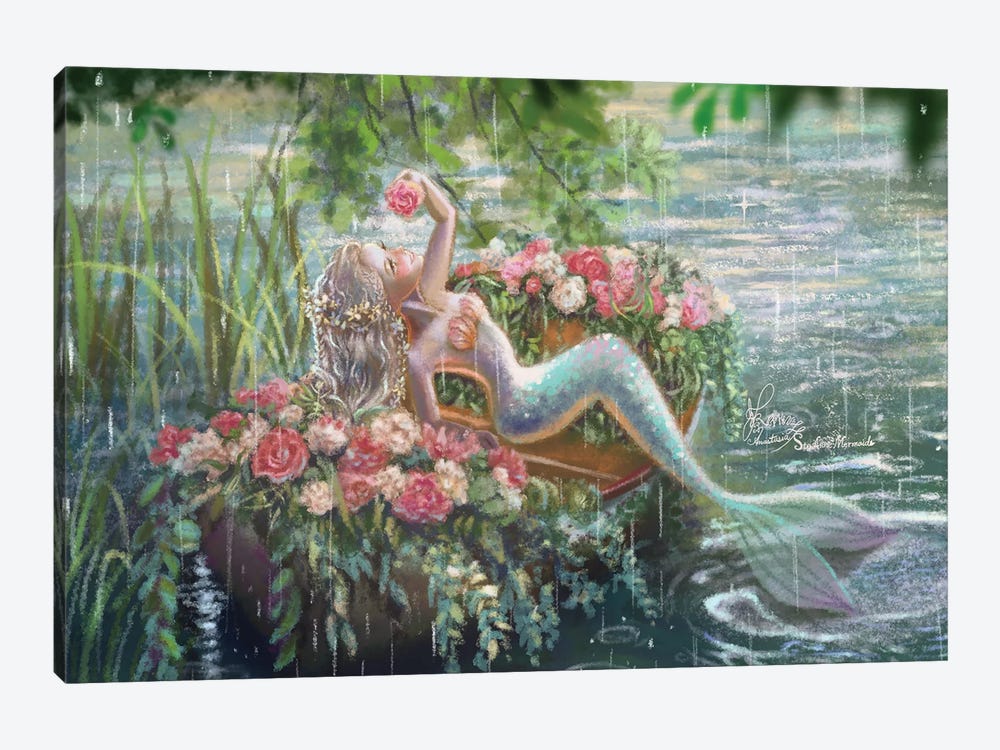 Ste-Anne Mermaid Enjoying The Rain In The Flower Boat by Anastasia Tsai 1-piece Canvas Art Print