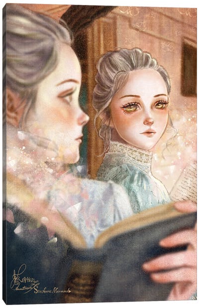 Ste-Anne Mermaid Holding A Book In The Mirror Canvas Art Print - Anastasia Tsai